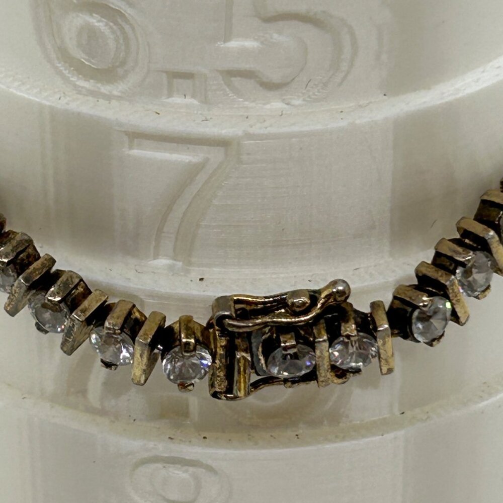 Vintage Sterling Silver Tennis Bracelet Gold Vermeil CZ Round Cut Cubic Zirconia - Picture 13 of 13
